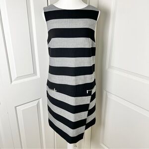 Banana Republic Rugby Stripe "Haily" Shift Dress - Gray & Black, 10 Petite